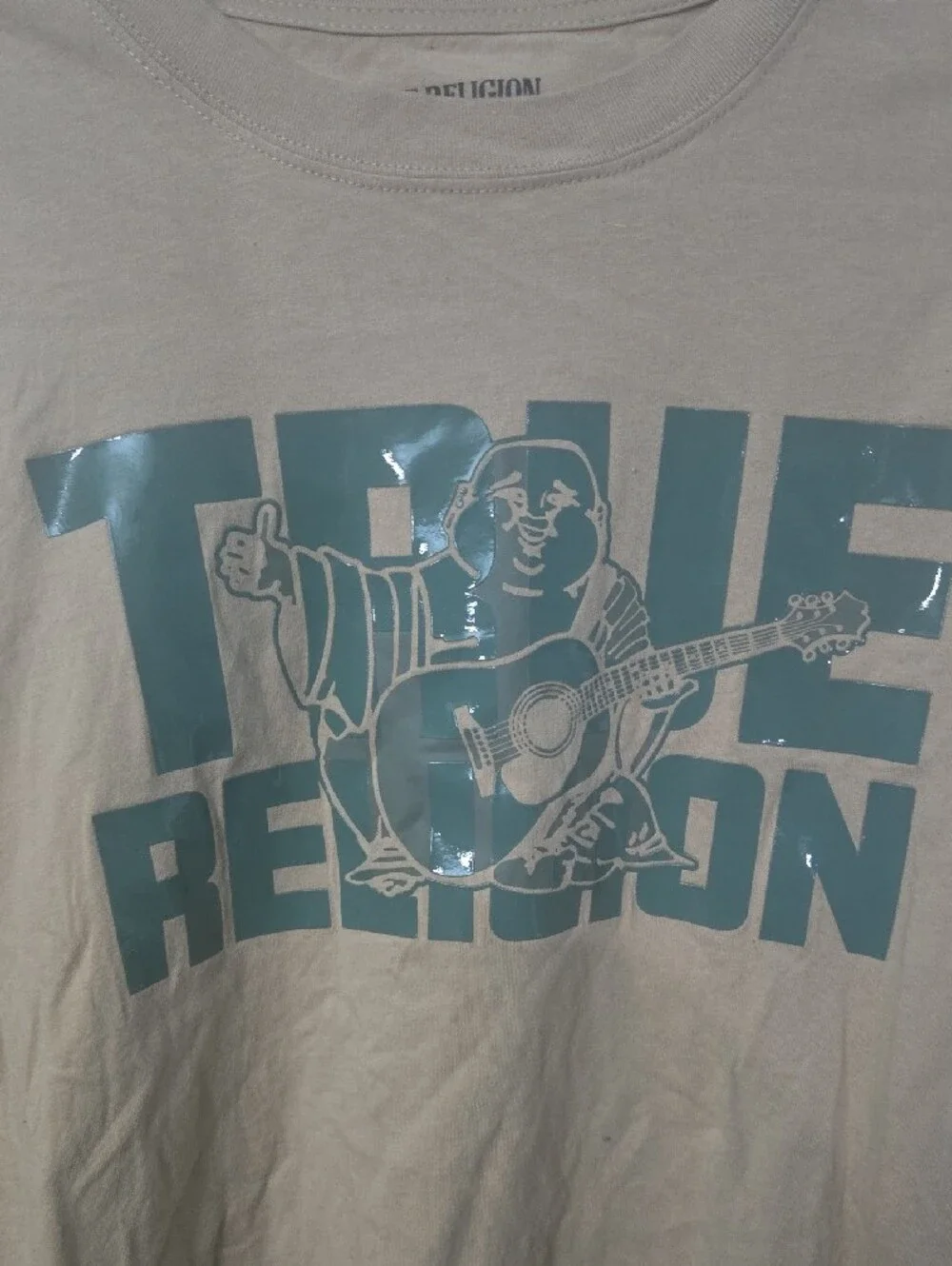 True Religion Taupe Short-Sleeve Tee with Green Logo